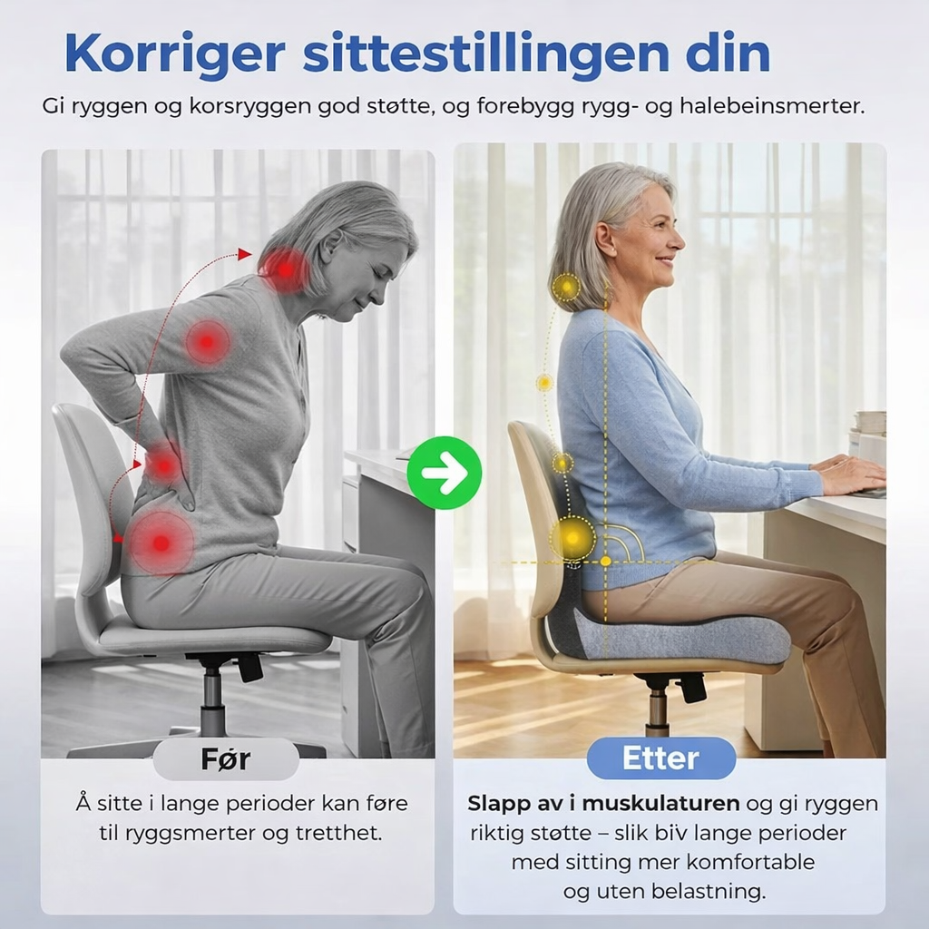 Smertefri sitting – for rygg, hofter og haleben